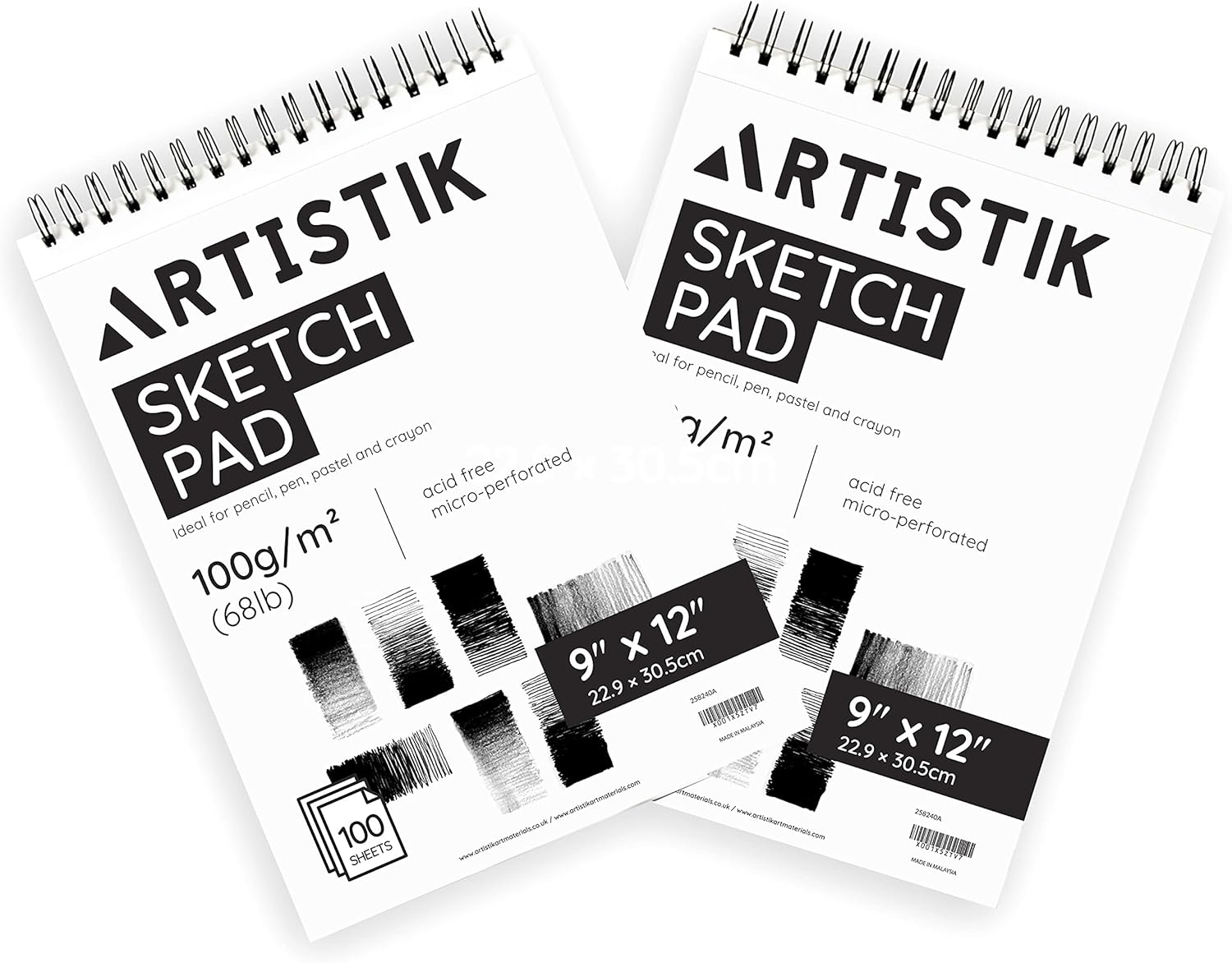 Sketch Pad 9"x12", 2 Pack, 100 GSM, 100 Sheets Perforated