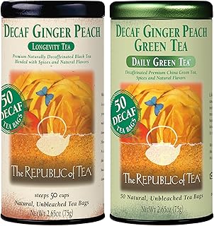 The Republic of Tea – Decaf Ginger Peach Black and Decaf Ginger Peach Green Tea Bundle – 50 Count Tea Bags Each