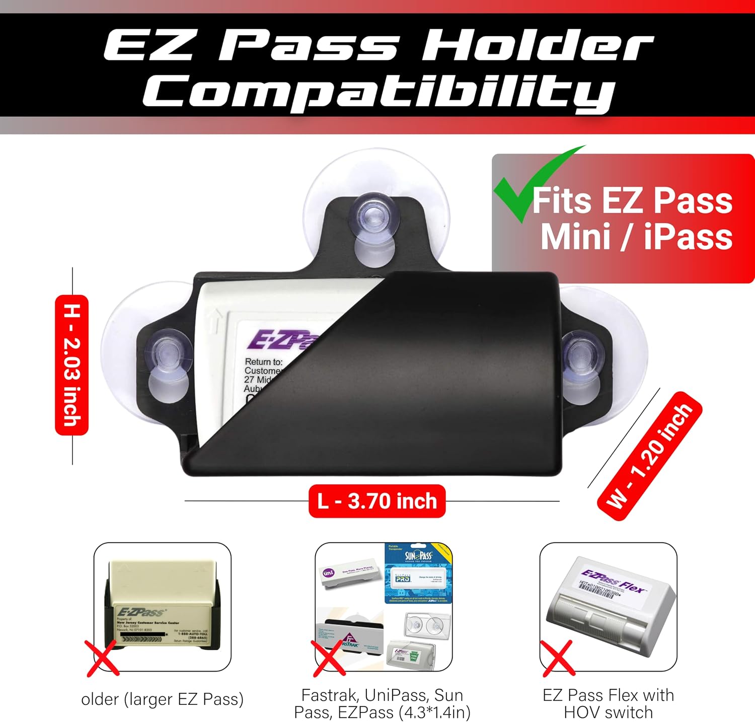 NuBliss E-ZPass Holder Black for EZPass Mini & I-Pass Transponders image 2