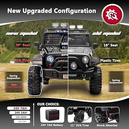 Miniatura 3 de Sopbost Camión de Montar de 24V 7Ah de 2 Asientos, Juguete de Montar para Niños Grandes, Coche de Montar con Control Remoto, Automóvil Eléctrico