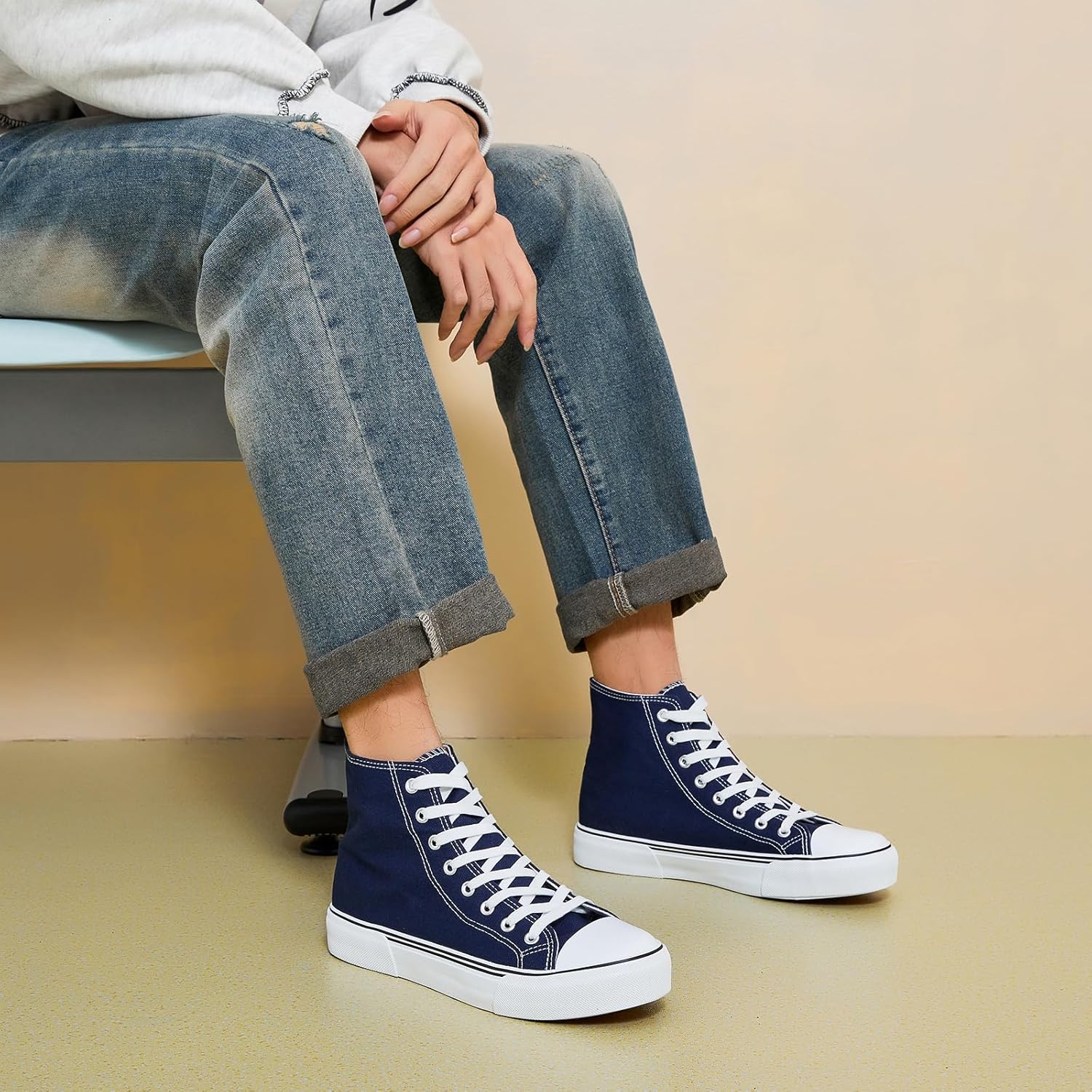 hash bubbie High Top Sneakers for Women Classic High Tops Canvas Shoes Lace up Women's Fashion Sneaker - Image 9