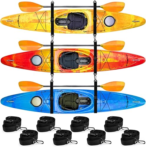 Shappy Sistema de correas de almacenamiento de kayak, 8 unidades, ajustables, de 72.8 pulgadas, correas de nailon para colgar en el techo de la