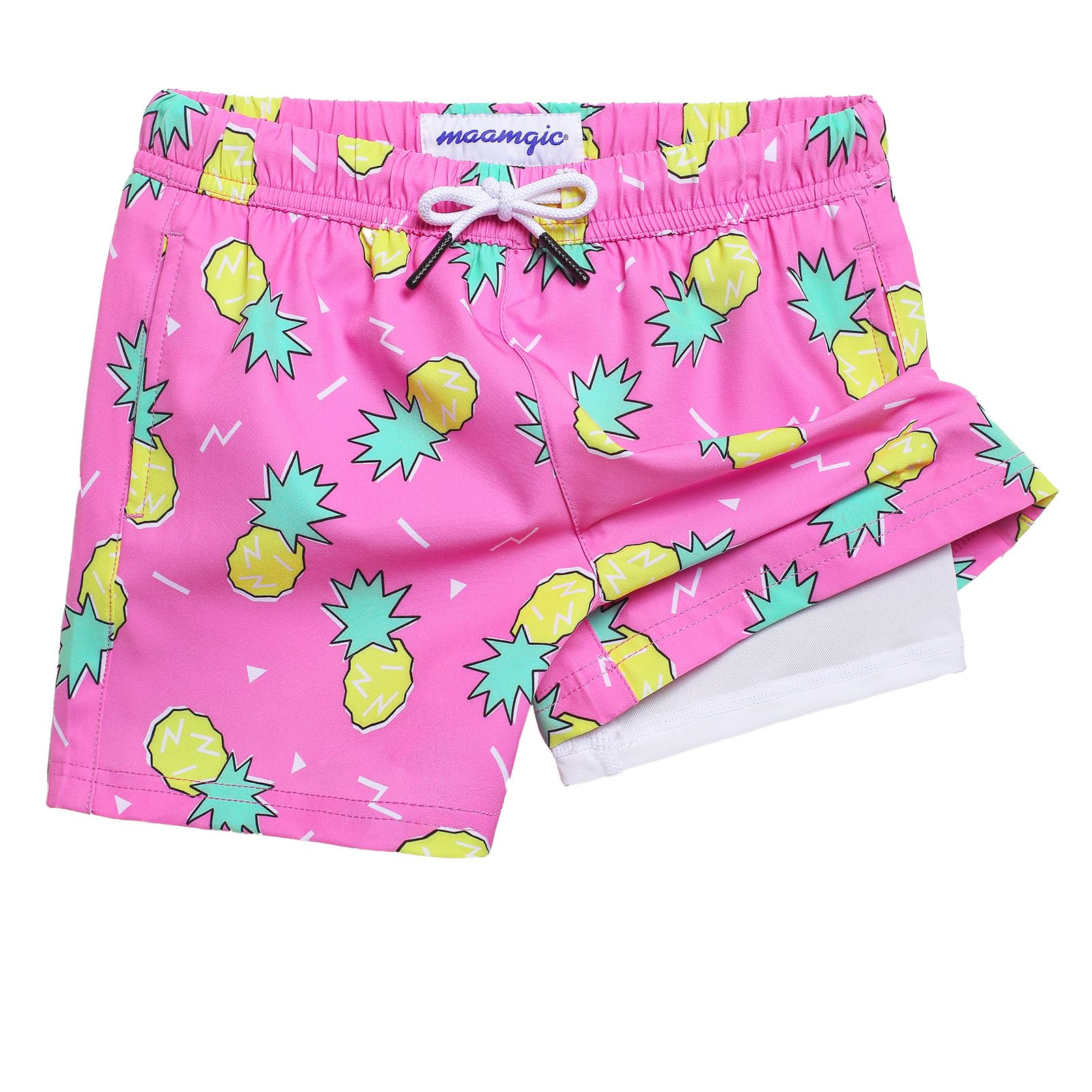 maamgic Boys Swim Trunks with Compression Liner Quick Dry Swim Shorts