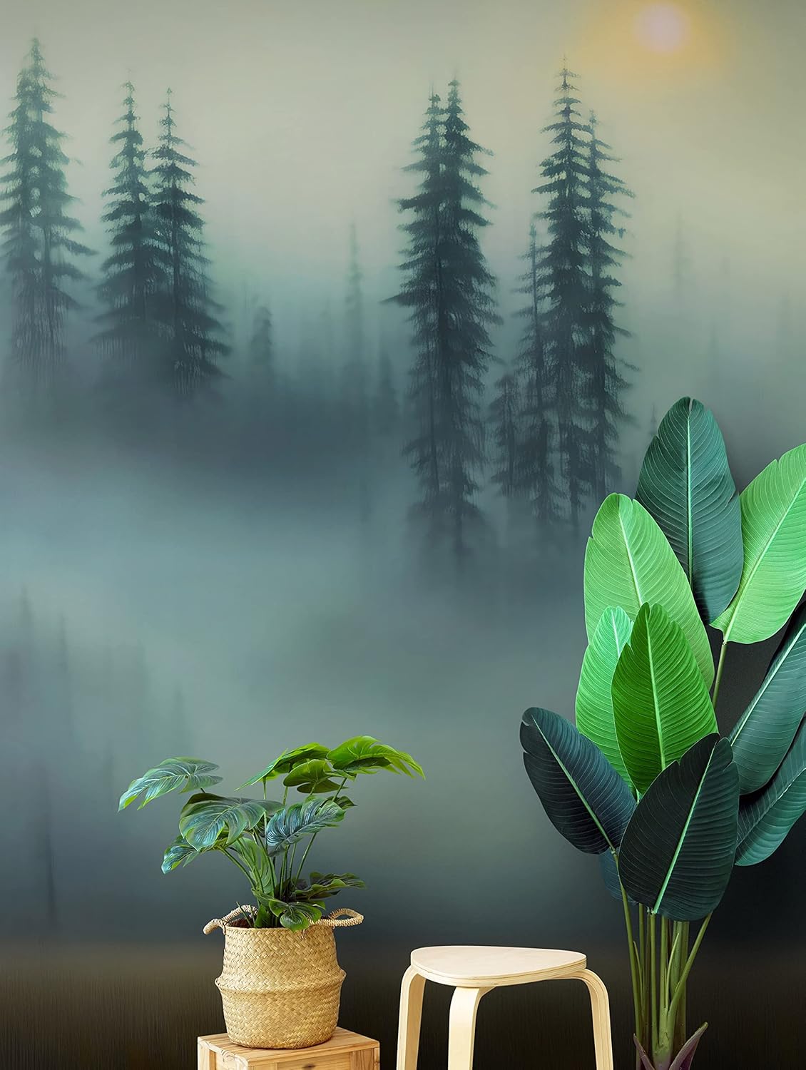 Misty Forest Wallpaper, Woodland Removable Wallpaper, Foggy Forest Peel and Stick Wallpaper, Temporary Wallpaper, Nursery Wallpaper, Wall Prints. #6501 (9ft Tall X 12ft Wide)