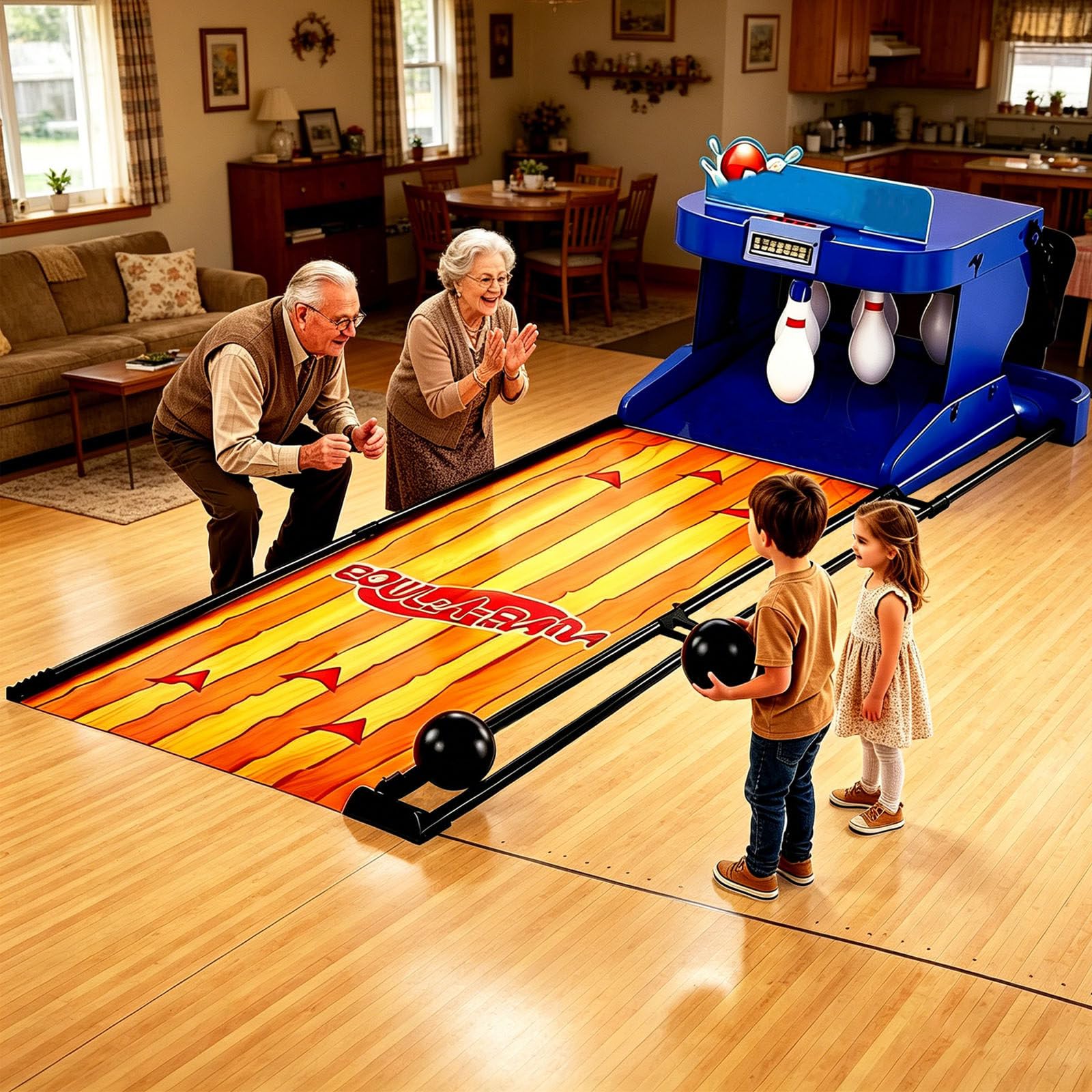 Bolos electrónicos para Abuelos y niños. Retorno automático: el balón llega a tu Mano sin agacharte. Reseteo y puntuación automáticos. Juega con Tus Nietos sin Esfuerzo 2m/6ft
