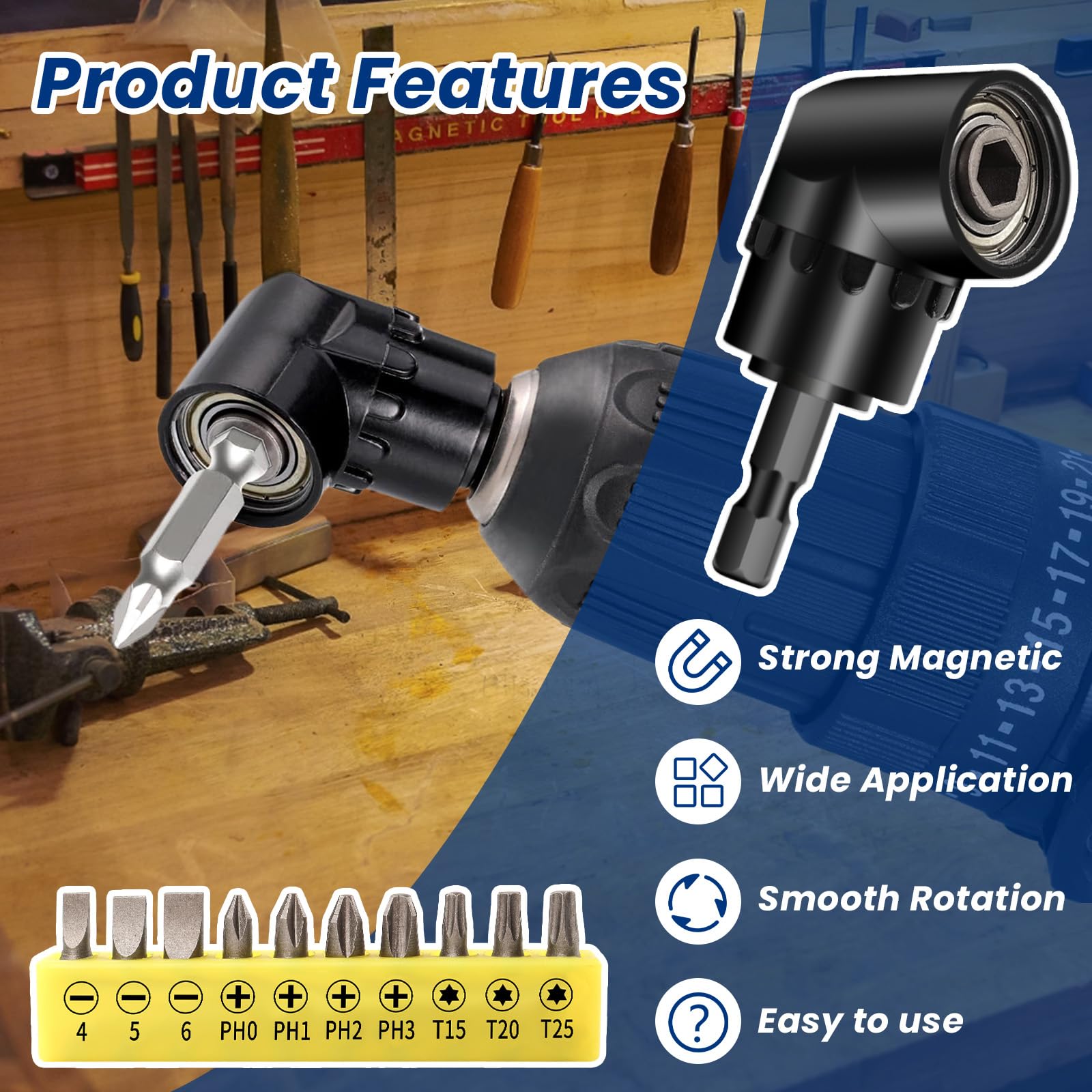 Adattatore per Trapano ad Angolo Retto 105°,105° Avvitatore Angolare,Trapano Angolare Multifunzione,1/4" Portapunte Magnetici,per Avvitare e Forare in Spazi Ristretti