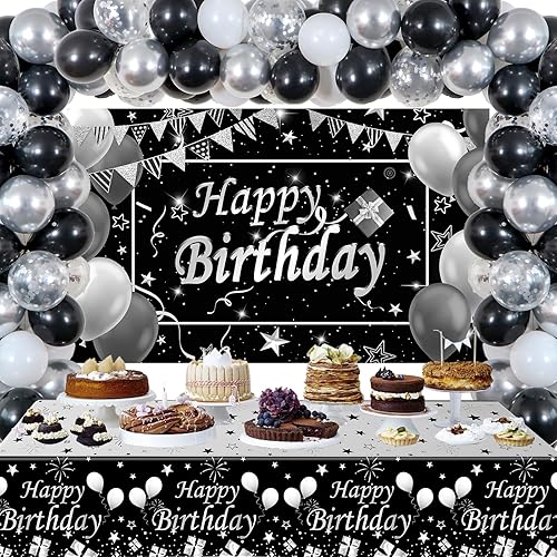 Miniatura 4 de Decoraciones de cumpleaños plateadas y negras para hombres y mujeres, decoraciones de feliz cumpleaños para niños y niñas, decoración de fiesta,