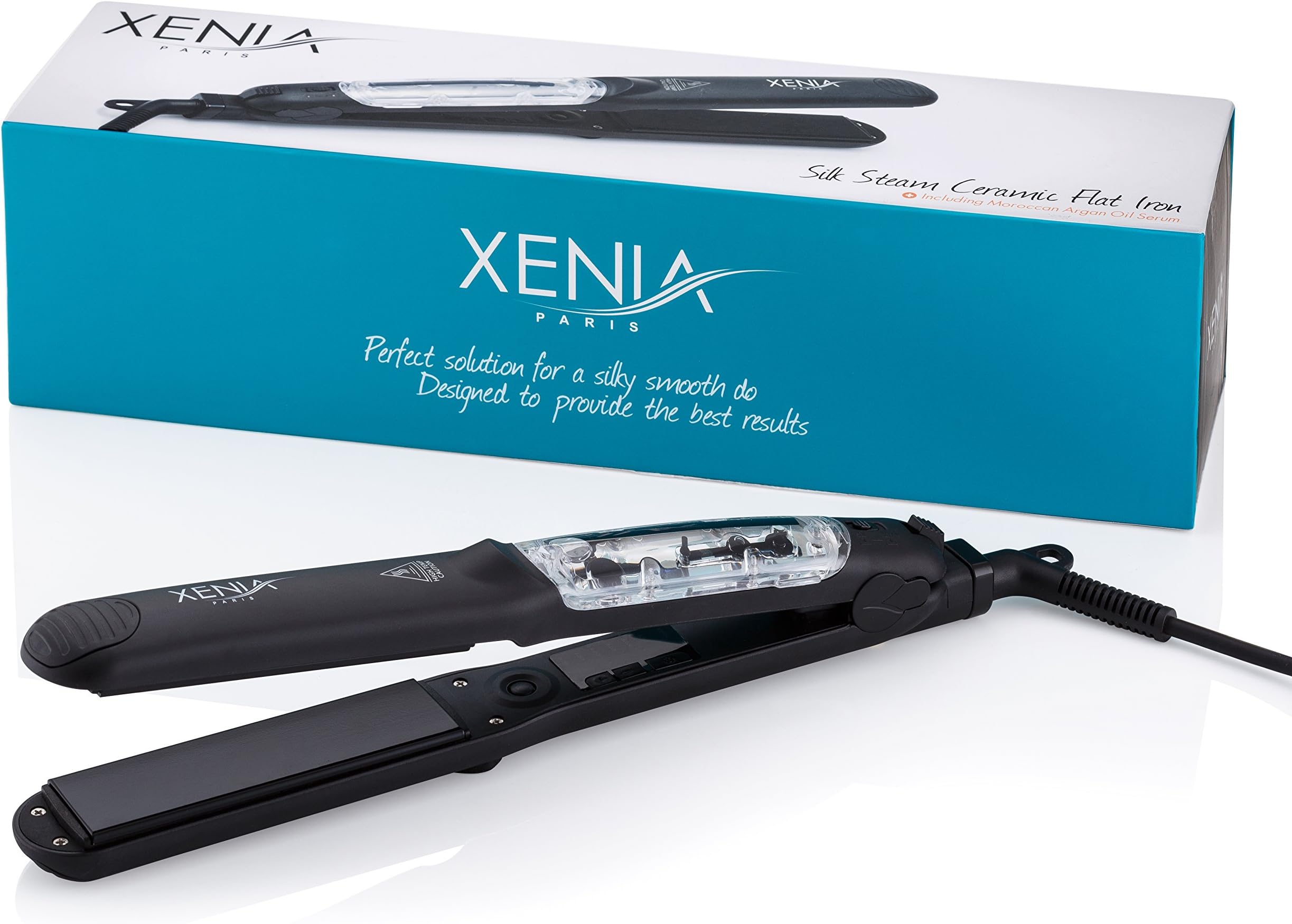 XP Silk Steam Ceramic Steamer Flat Iron with Argan Infuser, Black, 1.25" W