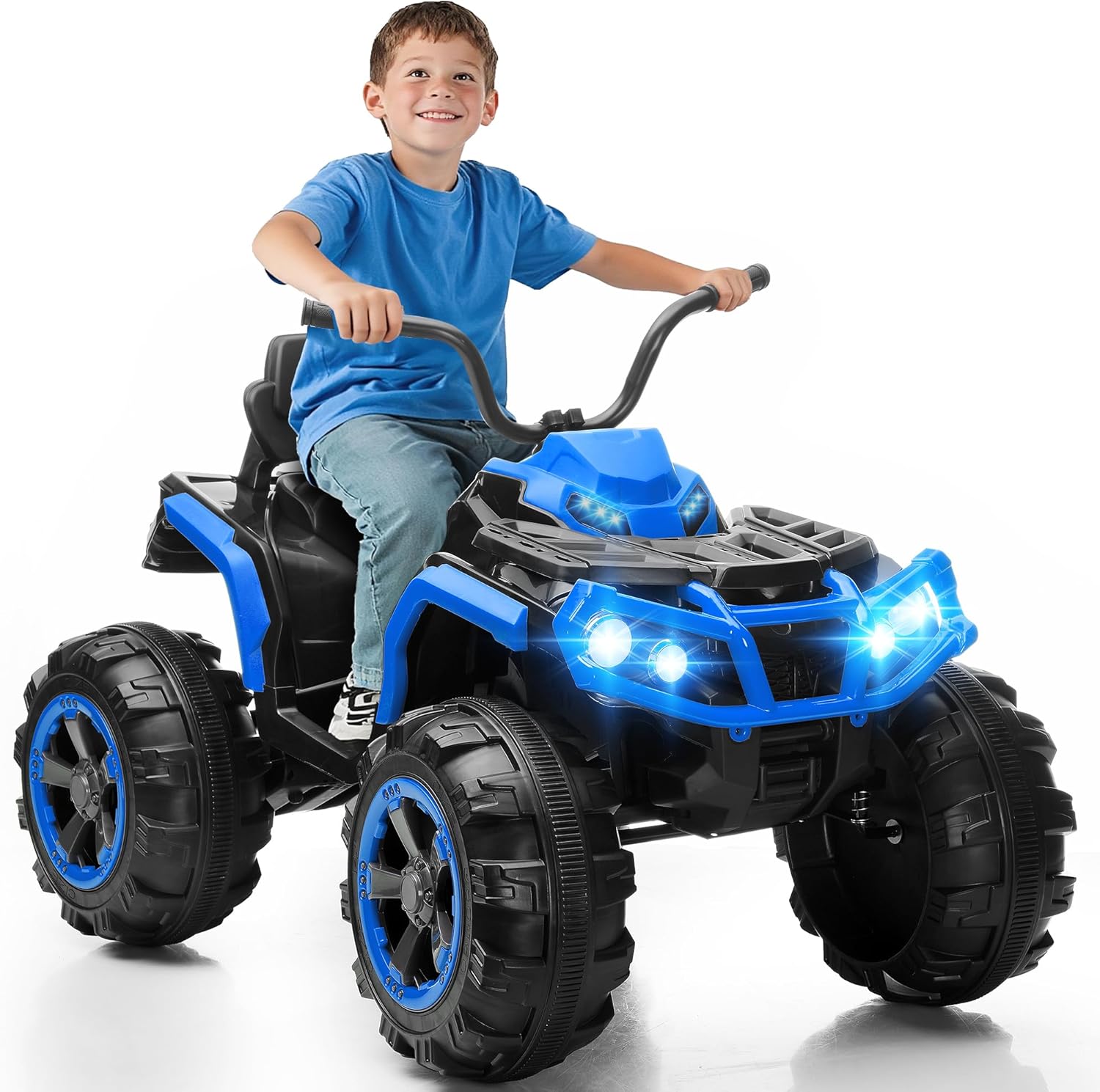 24V Kids ATV 4 Wheeler, Ride on Toys for Big Kids w/ 2 Speed, Led Light, Spring Suspension, Bluetooth, Music, 24 Volt Ride on Electric Quad for Boy & Girl Ages 3+ Blue