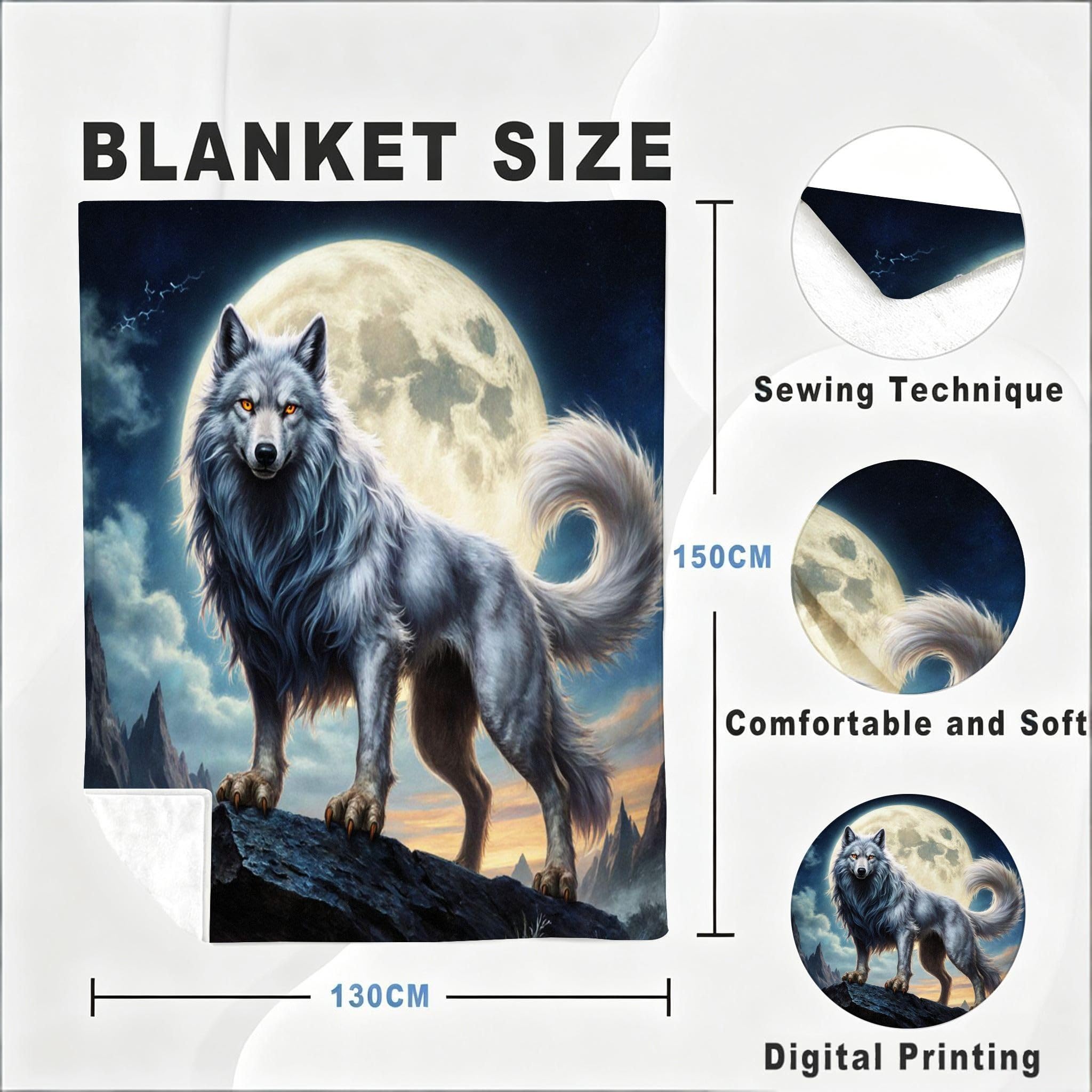 Mantas 3D 220x240cm Lobo Lunar Franela Frazada para Cama 150-A367