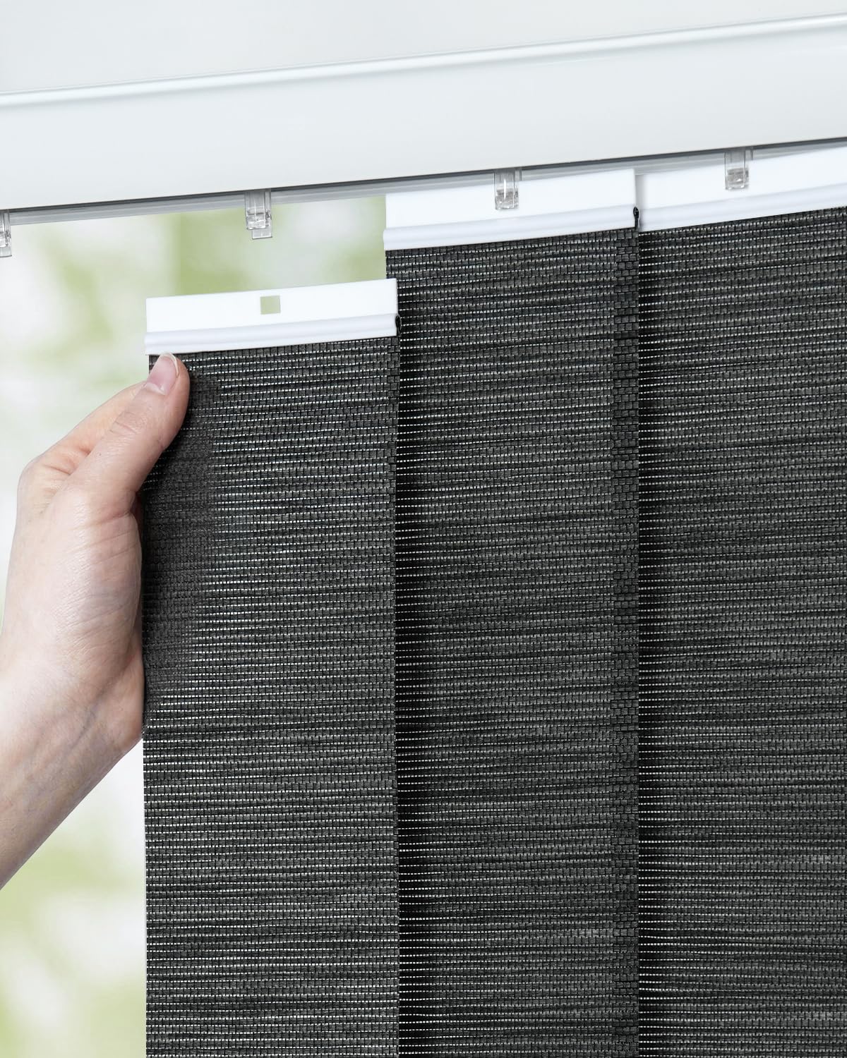 Photo 1 of UNISHADES Vertical Blind Replacement Slats for Indoor Windows – Modern Window Treatment, Light Filtering, Easy DIY, 34-Pack Black, 3.5" x 82.5"