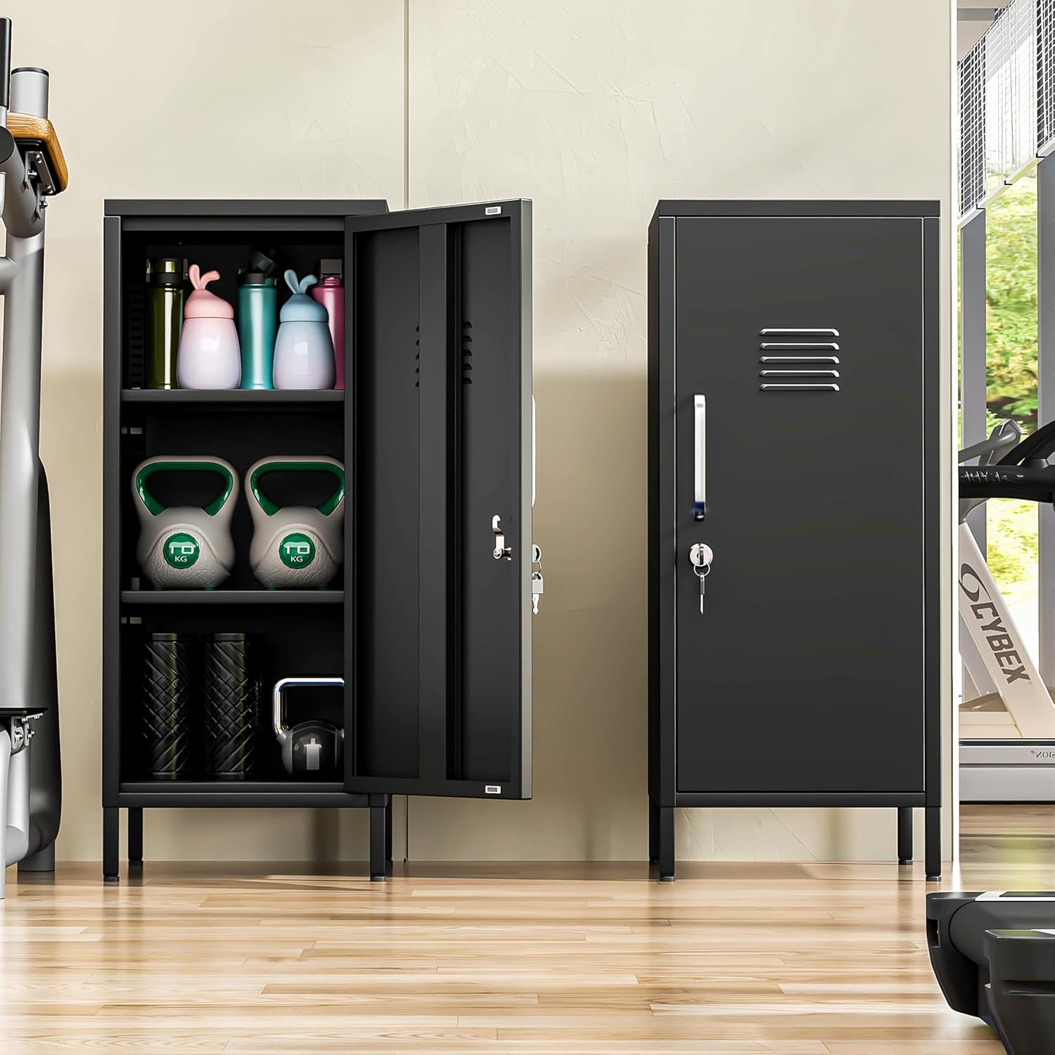 GAIOUS Metal Locker with Doors and Shelves, Locked Storage Cabinet for Small Spaces, Lockers for Employees, Office Locker, Steel Storage Locker for Office Garage School Gym (1 Door, Black)