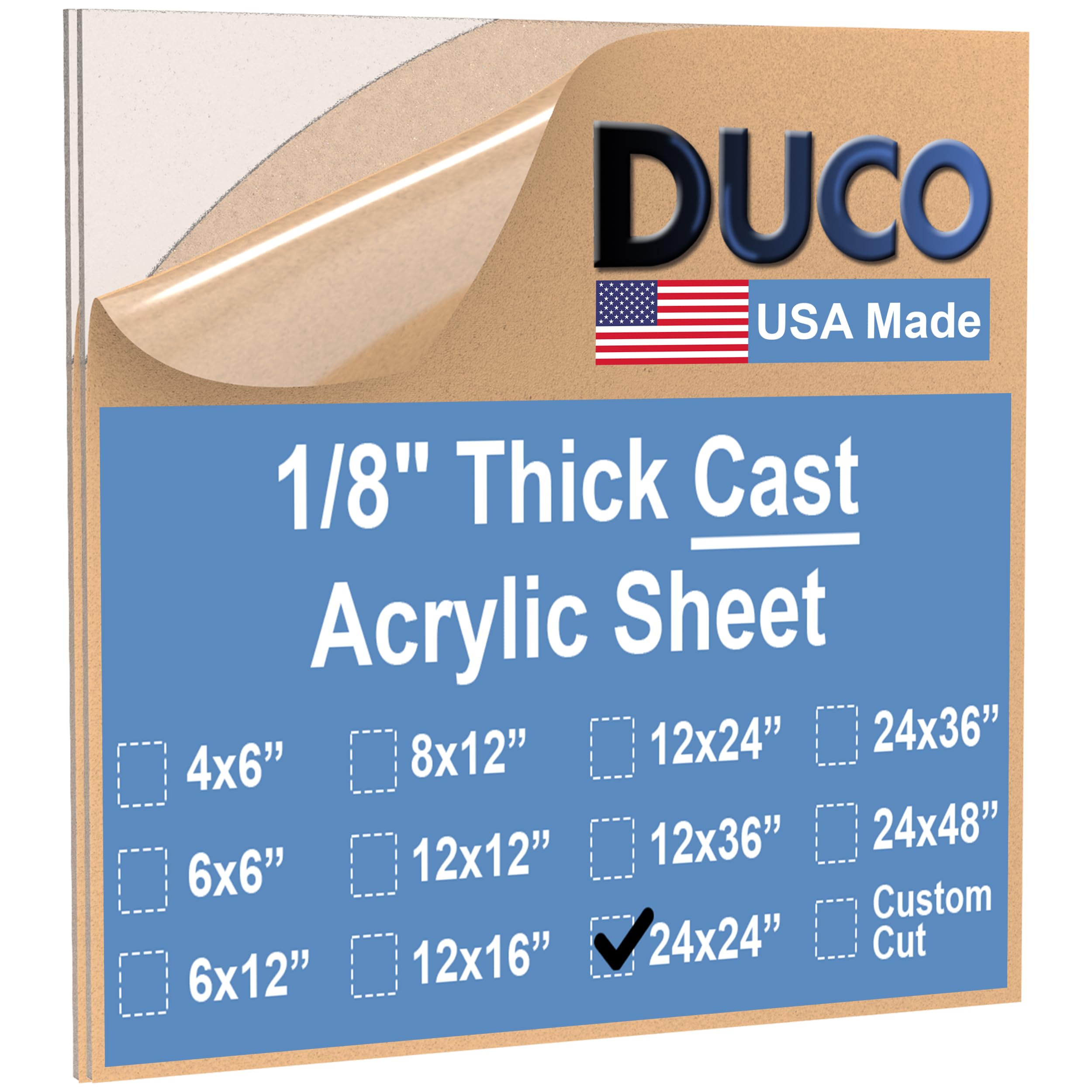 Duco Clear Cast Acrylic Sheets 1/8" (3mm) Thick 24" x 24" - 2 Pack of USA-Made Transparent Plexiglass Sheet - Shatter Resistant Acrylic Board for