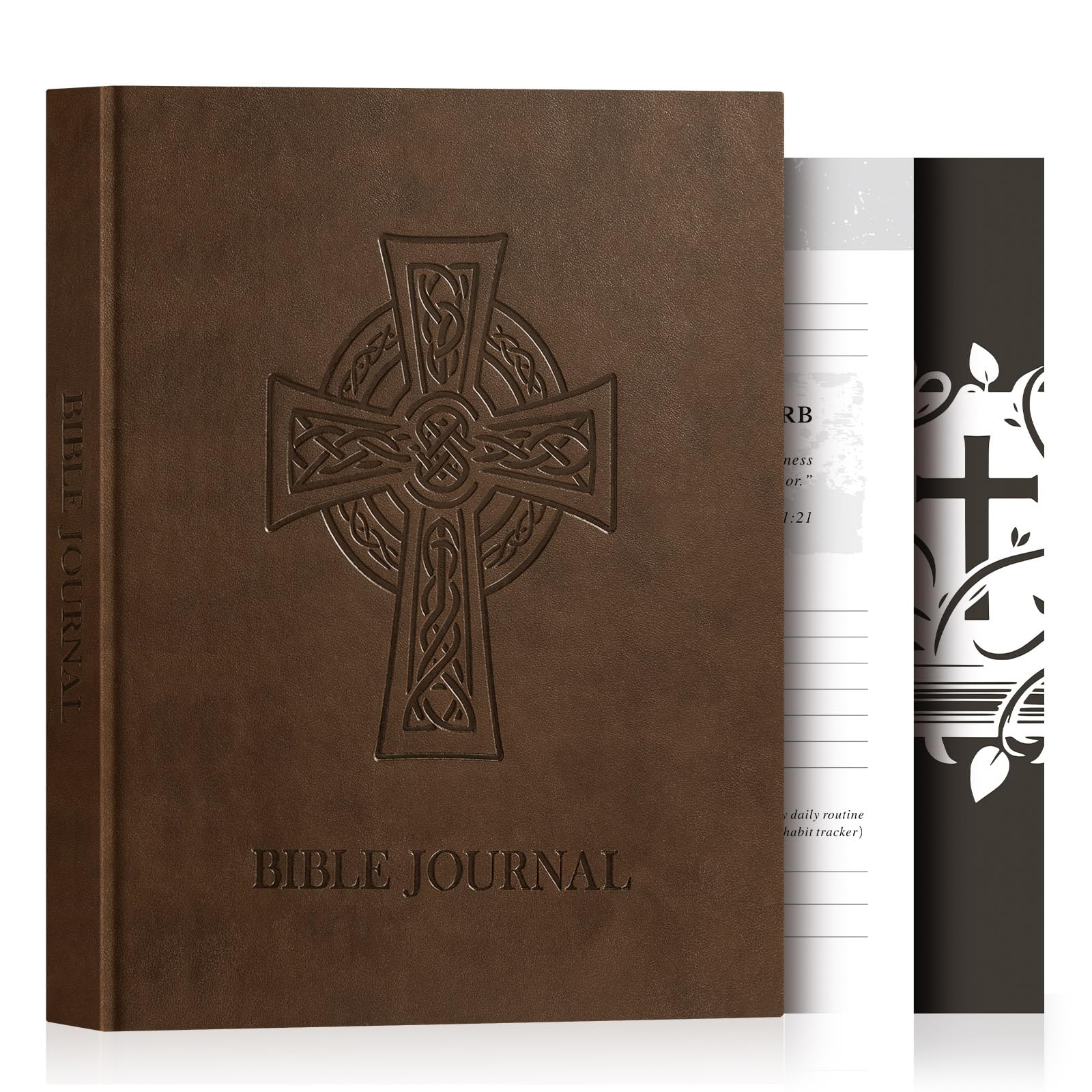 Lanpn Christian Bible Prayer Journal for Men, 3 Months Daily Devotional Journals, Bible Study Notebook with Scripture Verse for Church Pray Notes, Religious Faith Gifts, Brown Leather Hardcover