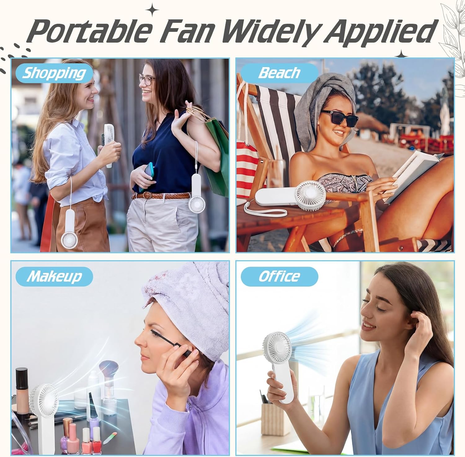 Sumind 12 Set Mini Handheld Fans Bulk with Thanks Cards Bags Summer Wedding Favors Thank You Gifts Battery Powered Portable Fans Employee Appreciation Gifts for Coworker Staff Travel (White)
