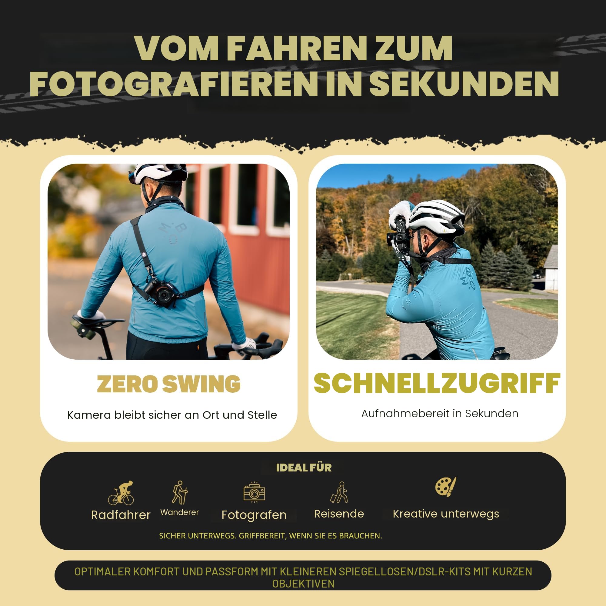 Lumiere & Co. Fidlock Magnetischer 3-Punkt-Kameragurt, magnetische Befestigung für schnelles An- und Ausziehen beim Radfahren