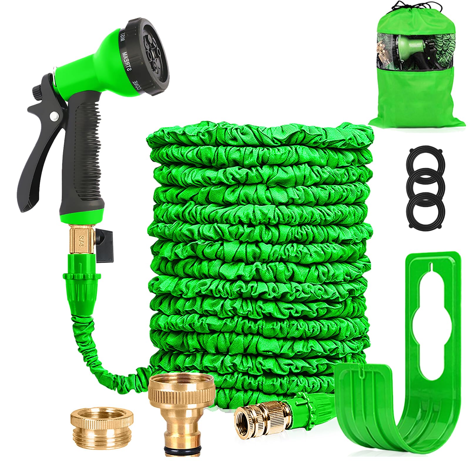 Hose Pipe Expandable Garden Hose Pipe 100FT Expanding Flexible Hosepipe with Brass Fittings/Quick Connector/8 Function Spray Gun/Garden Hose Storage Bag (100FT, Green