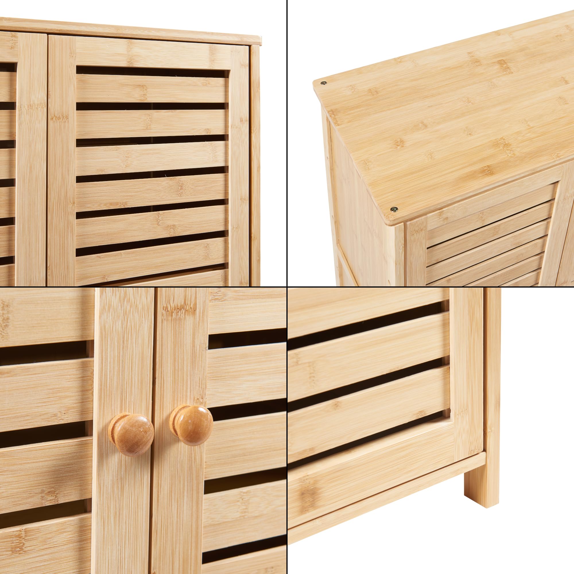 [en.casa] Mueble Zapatero Armario de 5 Niveles Estantería con 5 Estantes y Puertas de Rejilla para 10 Pares de Calzados Buena Ventilación de Bambú 88 x 66 x 33 cm - Natural