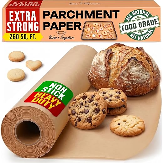 260 Sq.Ft Unbleached Parchment Paper for Baking – Roll with Cutter, Heavy Duty Non-Stick Brown Parchment for Baking, Cooking, Grilling, Steaming and Air Fryer, 15in x 210ft by Baker’s Signature
