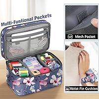 Vista 3 de FINPAC Estuche organizador y almacenamiento de accesorios de costura, kits de costura de doble capa con cojín de pasador de muñeca para hilos