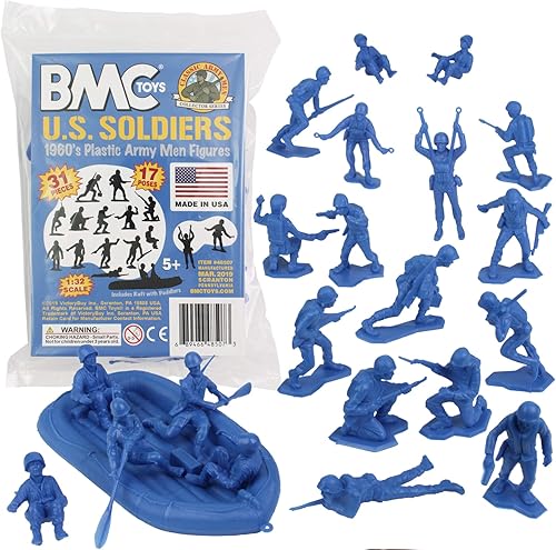 BMC Marx Plastic Army Men US Soldiers - 31 figuras azules de la Segunda Guerra Mundial - Fabricado en Estados Unidos