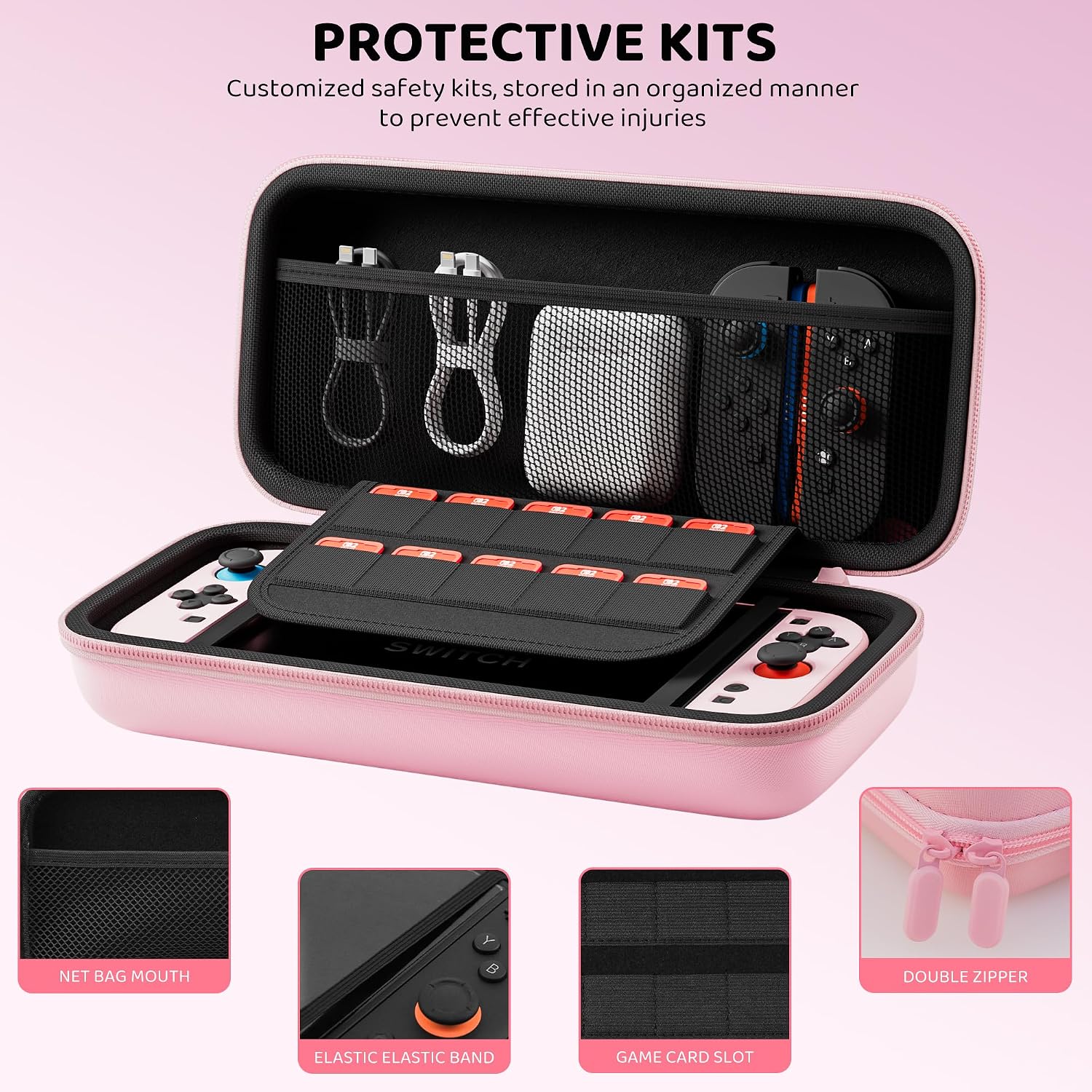 RHOTALL Pink Carrying Case for Nintendo Switch 2 (2025) 7.9 Inch, Protective Portable Travel Carry Case with 10 Game Card Slots, Hard Shell Cover for Switch 2,Screen Protector,2 Thumb Caps -girls