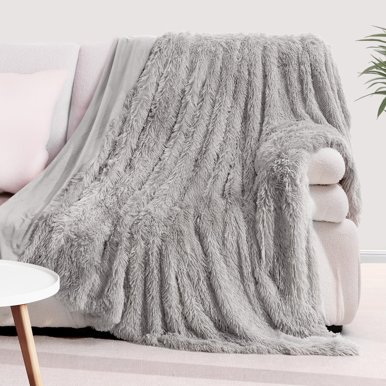 KANKAEU Coperta 160x200 cm, Coperta Pelliccia Morbida e Soffice, Plaid Decorative per Divano e Letti, Coperta Pile Calda e Accogliente, Plaid Matrimoniale,Copriletti,Grigio Argento