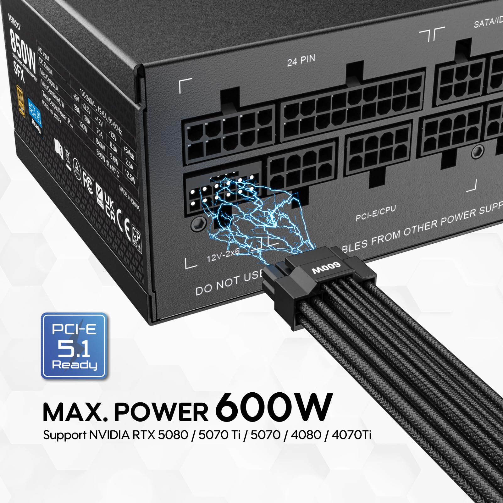 Amazon | Vetroo 850W SFX 電源 ATX 3.1 & PCIE 5.1対応、80 Plus Gold