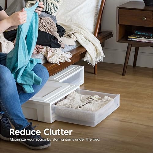 Miniatura 10 de IRIS USA - Cajón de almacenamiento apilable de 30 cuartos de galón, organizador de cajones de plástico con puertas transparentes para despensa,