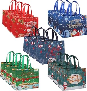 15 Pack Christmas Tote Bags Mix Color Set, Reusable Tote Bag With Handle, Christmas Fashionable Bag Foldable Water Resistant Gift Shopping Bag for Xmas Party