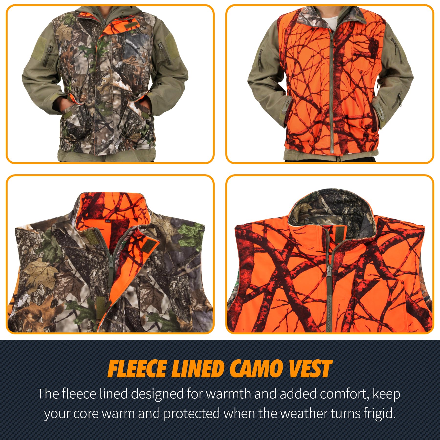 GUGULUZA Gilet da caccia arancione mimetico, per pesca, escursionismo, campeggio, alpinismo, taglia S-XL