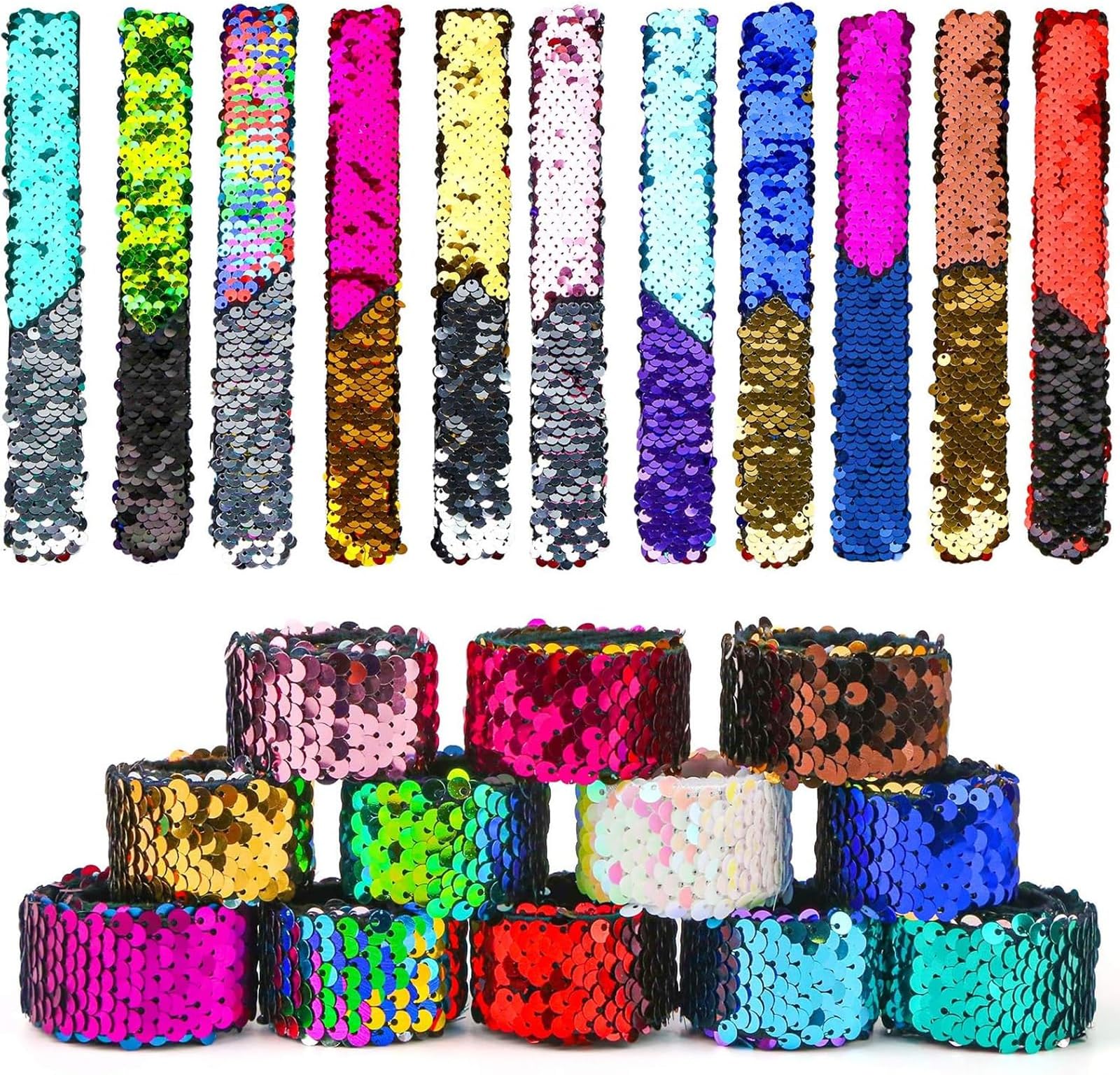 VGOODALL 24pcs Slap Bracelets, Kids Squin Bracelet Mermaid Flip Wristband Kids Birthday Party Favors Supplies