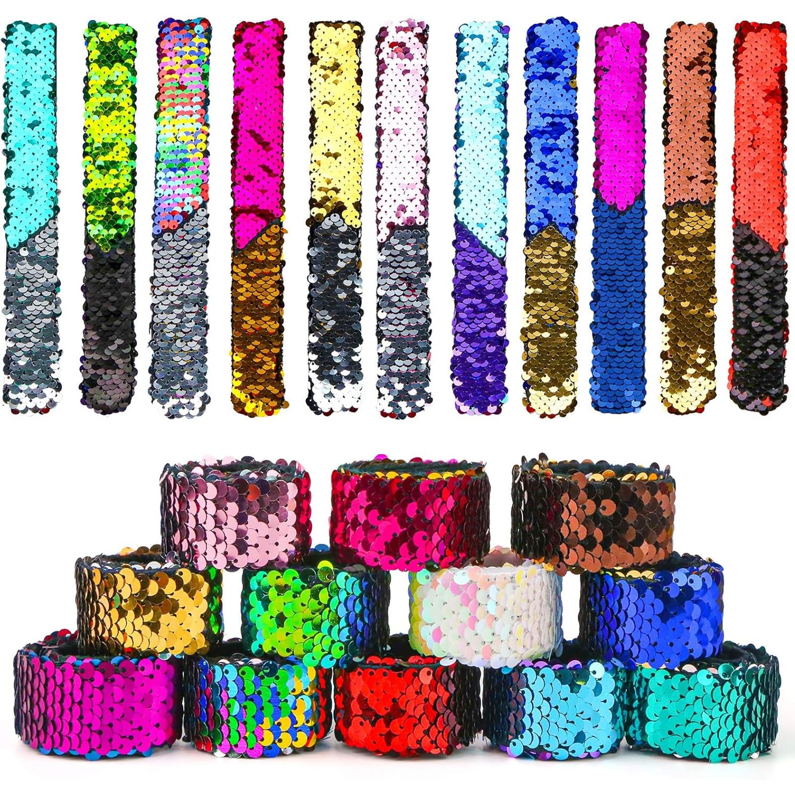 VGOODALL 24pcs Slap Bracelets, Kids Squin Bracelet Mermaid Flip Wristband Kids Birthday Party Favors Supplies