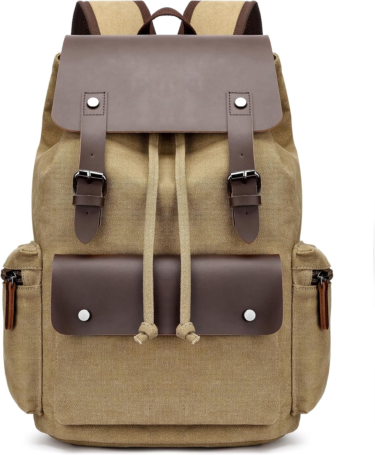 Retro Canvas & Leather Laptop Backpack, Unisex 16 Inch Computer Bag for Work Travel & University, Vintage Style Rucksack