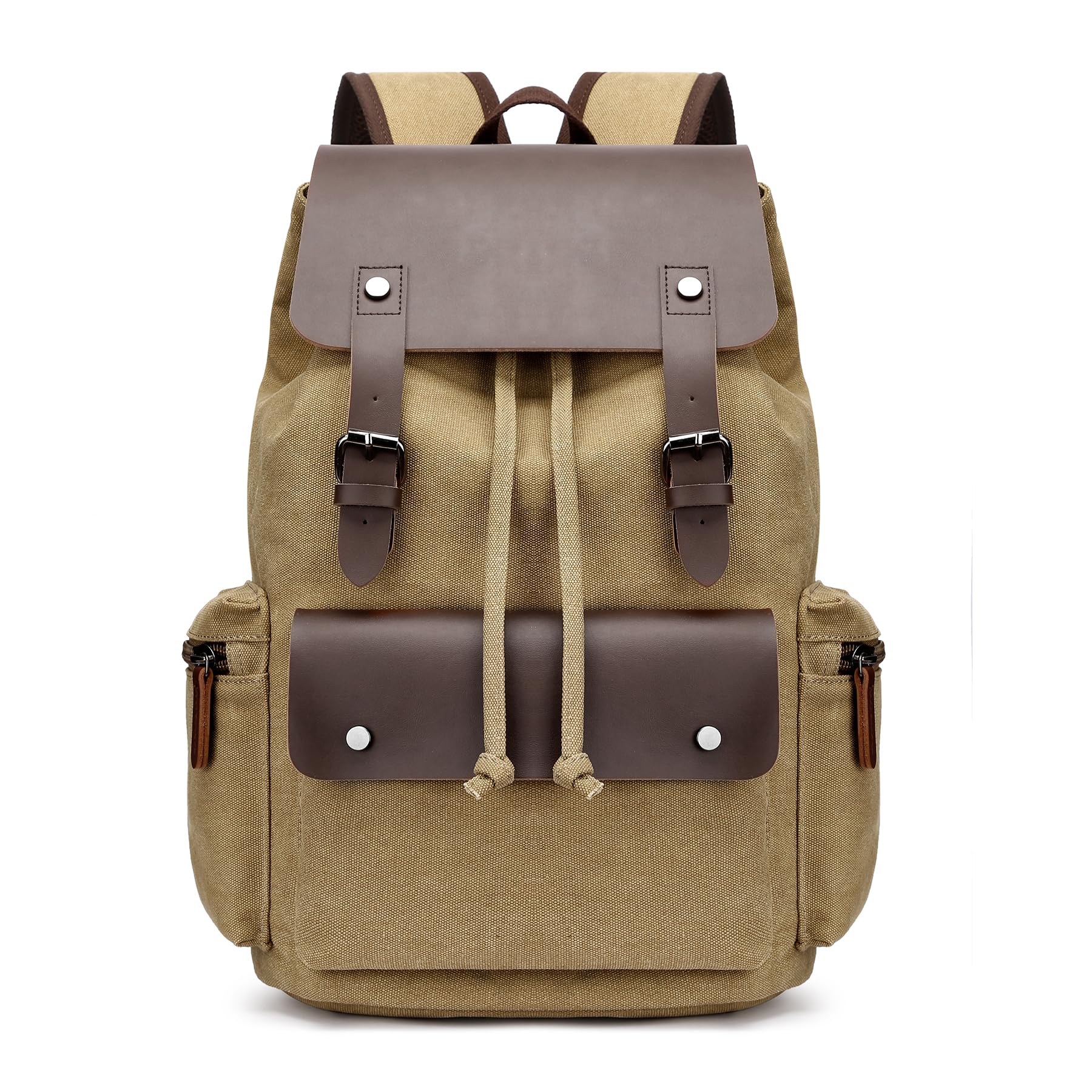 Mochila para laptop de lona y cuero retro, bolso unisex de 16 pulgadas para trabajo, viajes y universidad, estilo vintage