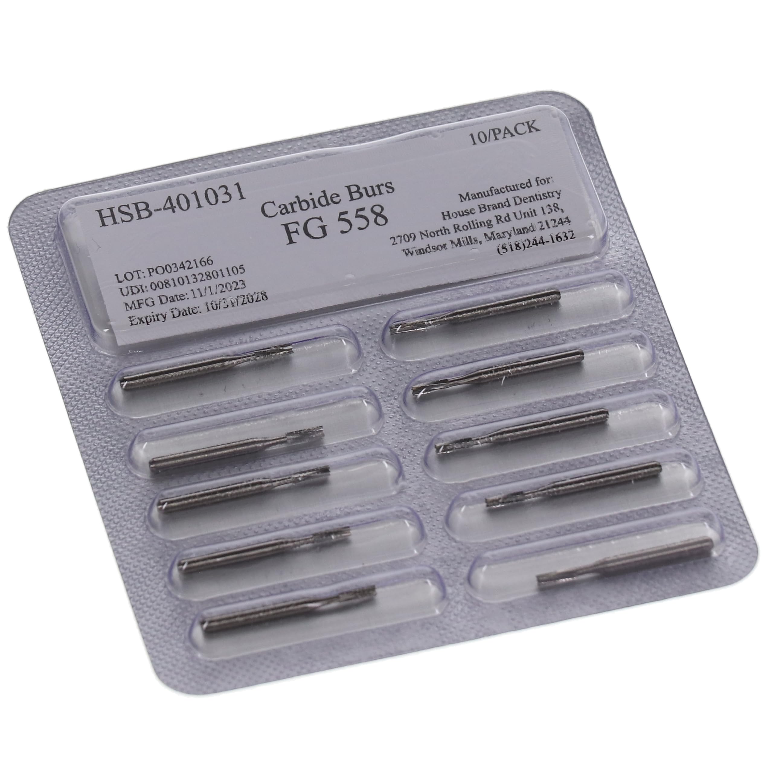 HSB 401031, FG #558, Straight Fissure, Crosscut Carbide Burs, 100/Pk, Case of 30 Boxes