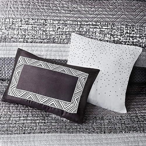 Miniatura 12 de Madison Park Juego de Edredón Queen de Jacquard Lustroso y Acento de Purpurina Juego de Cubrecama para Cama Tamaño Queen  Todas las Estaciones,