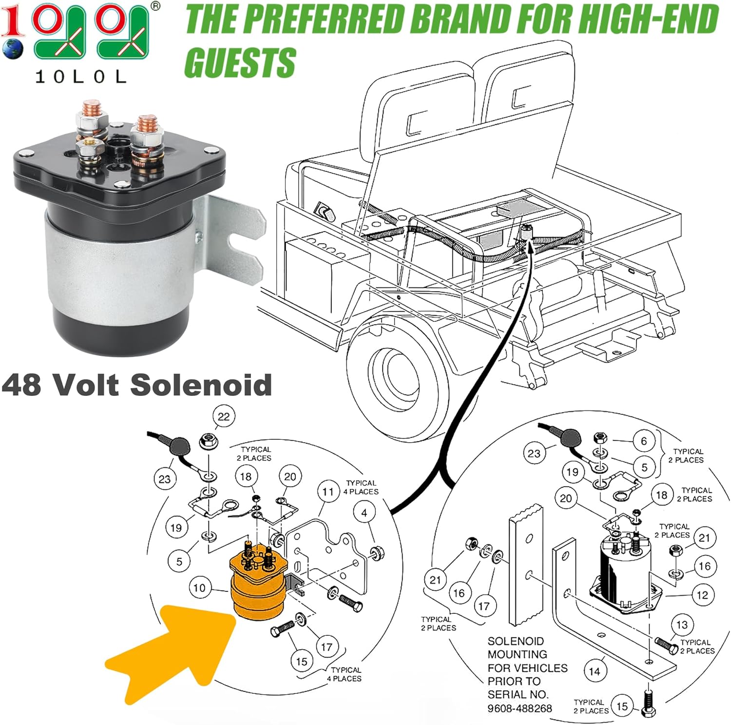 10L0L Heavy Duty 48V 4-Terminal Solenoid for Club Car, EZGO, Yamaha Golf Carts - Compatible with Club Car 101883601, EZGO 73231G01, Yamaha JR1-H1950-00 - 586 Series