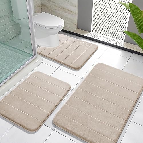 Yimobra Juego de 3 tapetes de baño de espuma viscoelástica, súper suaves, absorbentes, de secado rápido, lavables a máquina, antideslizantes, para