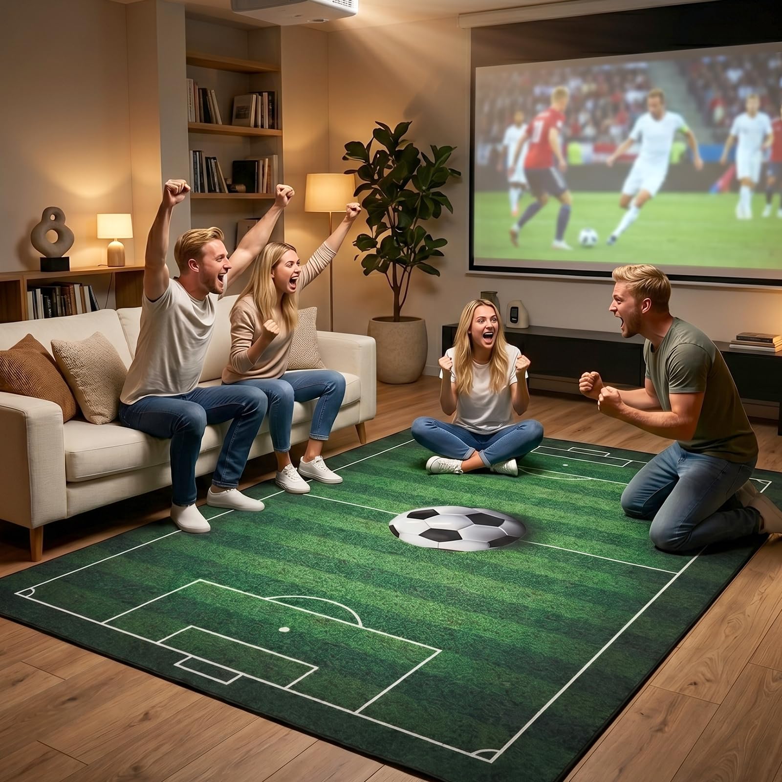 Fussballfeld Teppich, 160 x 240 cm Fußball Spielteppich Groß rutschfeste Fußball Teppich Spielplatz Fußballfeld Dekorative Matte für Spielzimmer Jugendzimmer Wohnzimmer Fußballfans