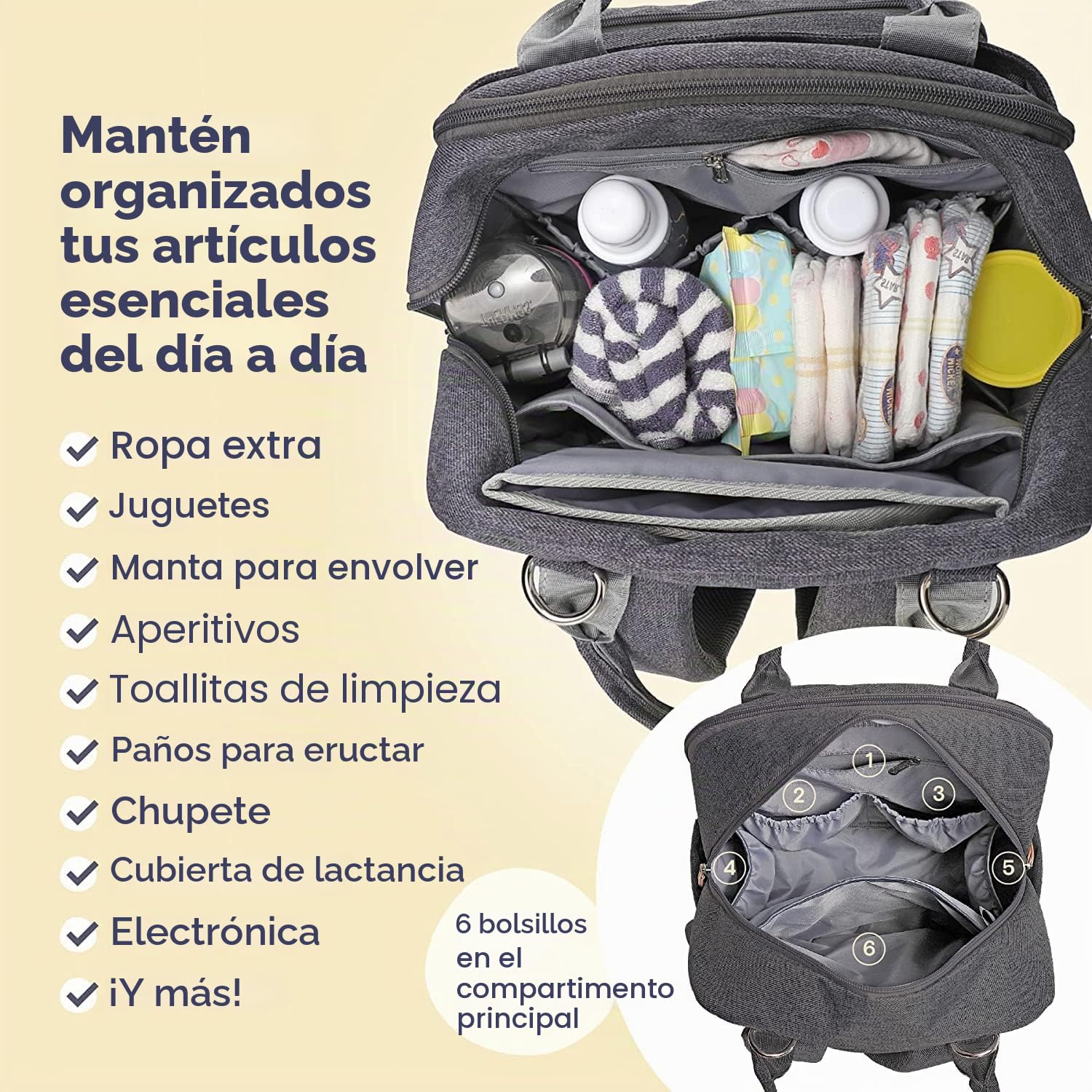 RUVALINO Mochila porta pañales Mochila grande para pañales con bolsa multifuncional para el bebé y cambiador móvil - Portachupetes - para mamá y papá, Talla única