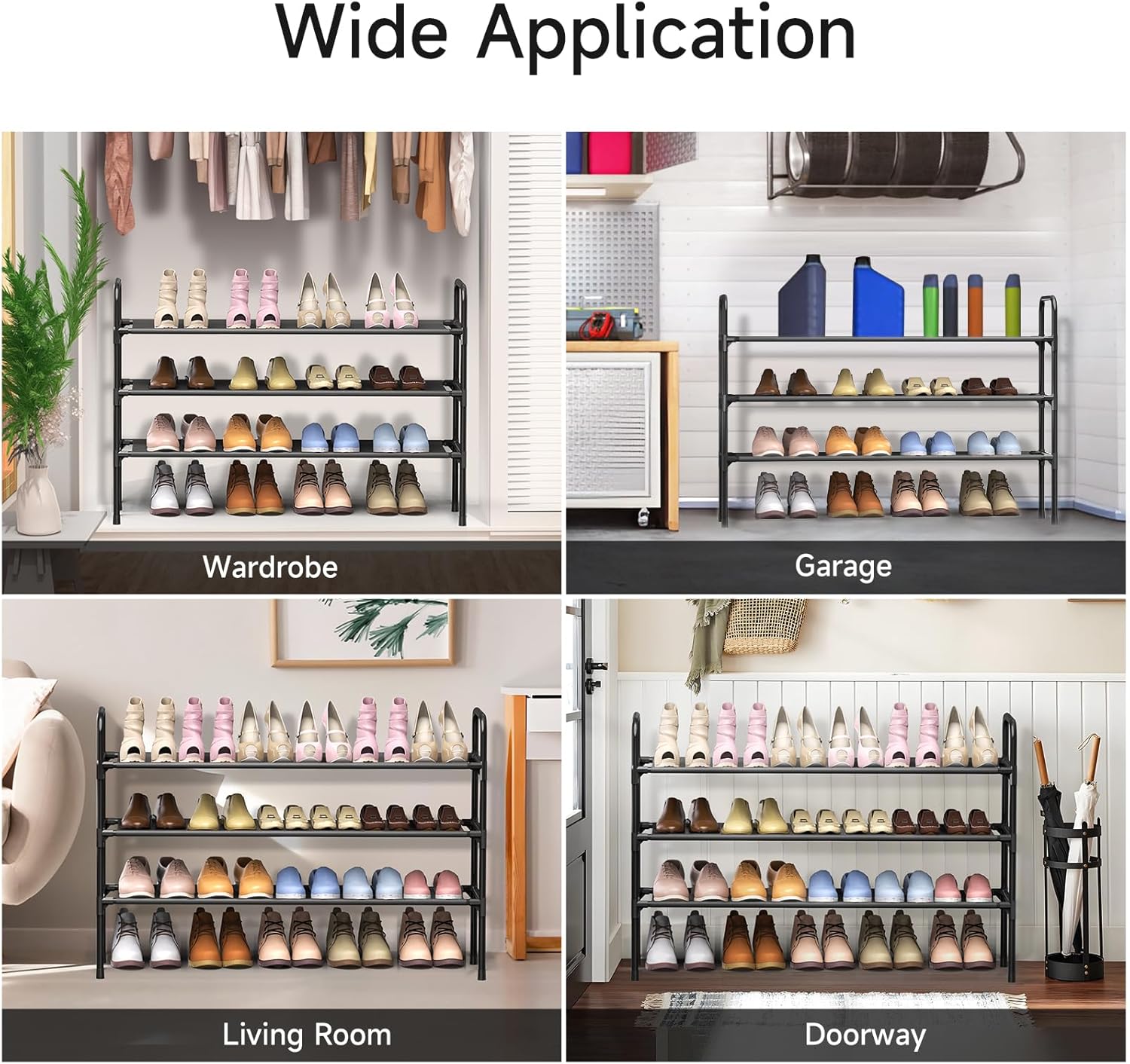 Long Shoe Rack for Closet - 3 Tier Shoe Organizer Storage for Entryway, Front Door Entrance, Metal Frame, Non-Woven Fabric Shelves, 10.8“ D x 40.2” W x 25.8” H