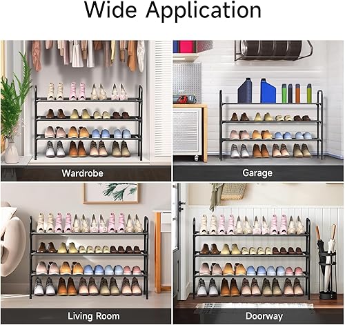 Miniatura 7 de barsone Zapatero largo de 3 niveles, con capacidad para 18 pares, organizador de estantes de ahorro de espacio para armario, zapatero de metal para