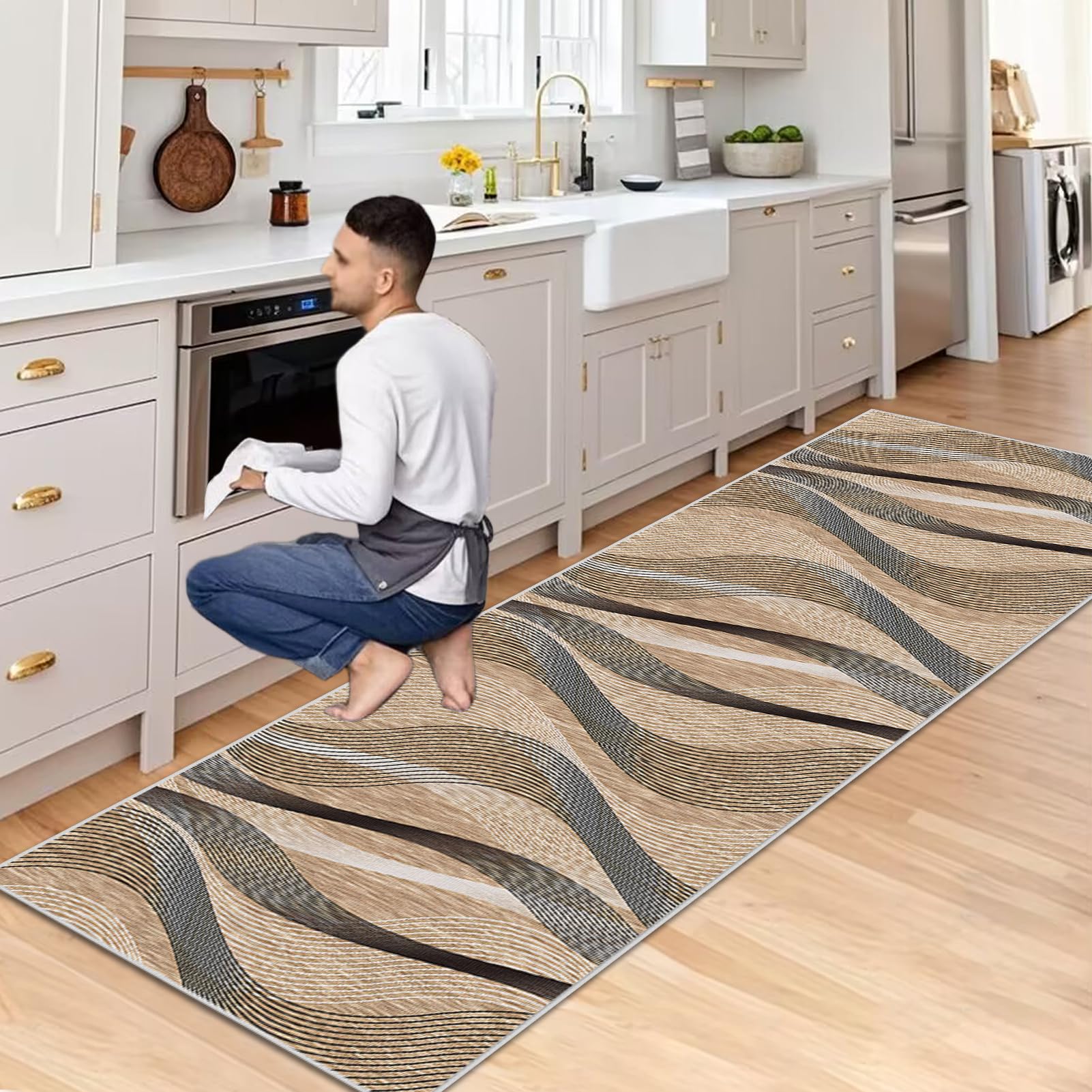 Teppich Läufer Flur Küche rutschfest Küchenteppich 60 x 150 cm Flurläufer Fußmatte Lang Waschbar Küchenläufer Teppich Flur Schmutzfangmatte Eingangsteppich Bettumrandung Teppichläufer für Flur Küche