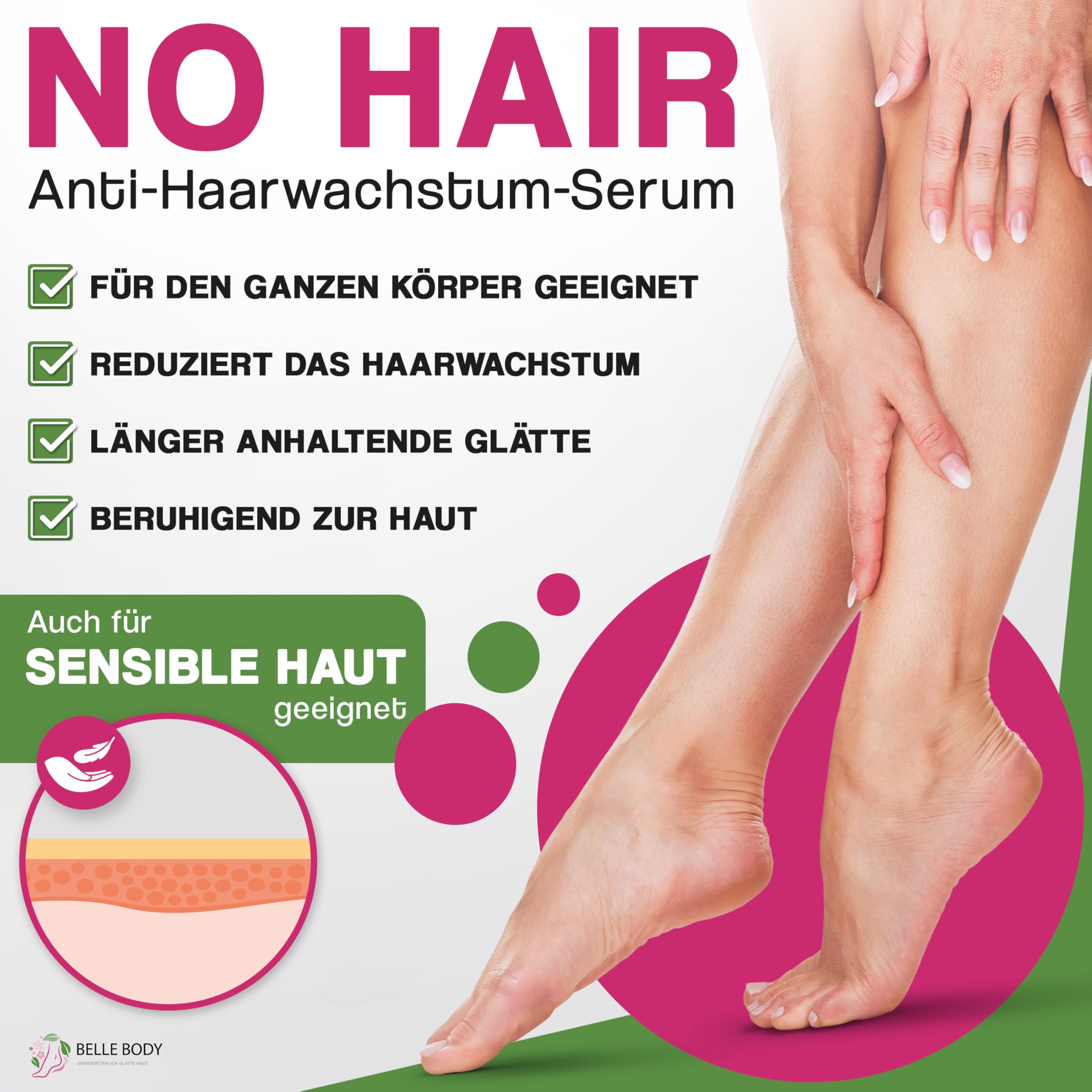 Belle Body Anti Haarwachstums-Serum 1x50ml – Mit CapiSlow™ & Vitamin B3, reduziert effektiv Haarwachstum, pflegt & beruhigt die Haut, ideal nach der Haarentfernung – Für Gesicht & Körper