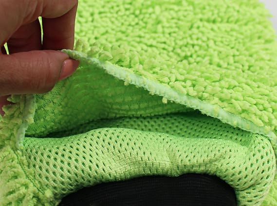 Detailer's Preference Reversible Microfiber Wash and Scour Mitt, Dual-Sided Chenille & Cross-Weave for Car Detailing, Bug Removal, Interior Dusting, Large 8x10, Lime Green