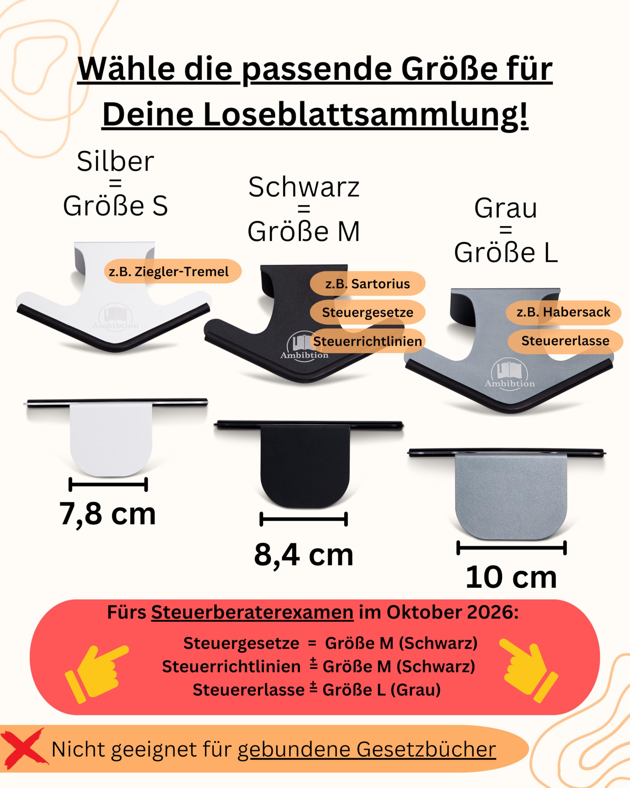 Schwenkbare Buchstütze kompatibel mit Habersack, Sartorius und Steuergesetze -richtlinien und -erlasse, Landesgesetze AMBIBTION (Schwarz) (M)