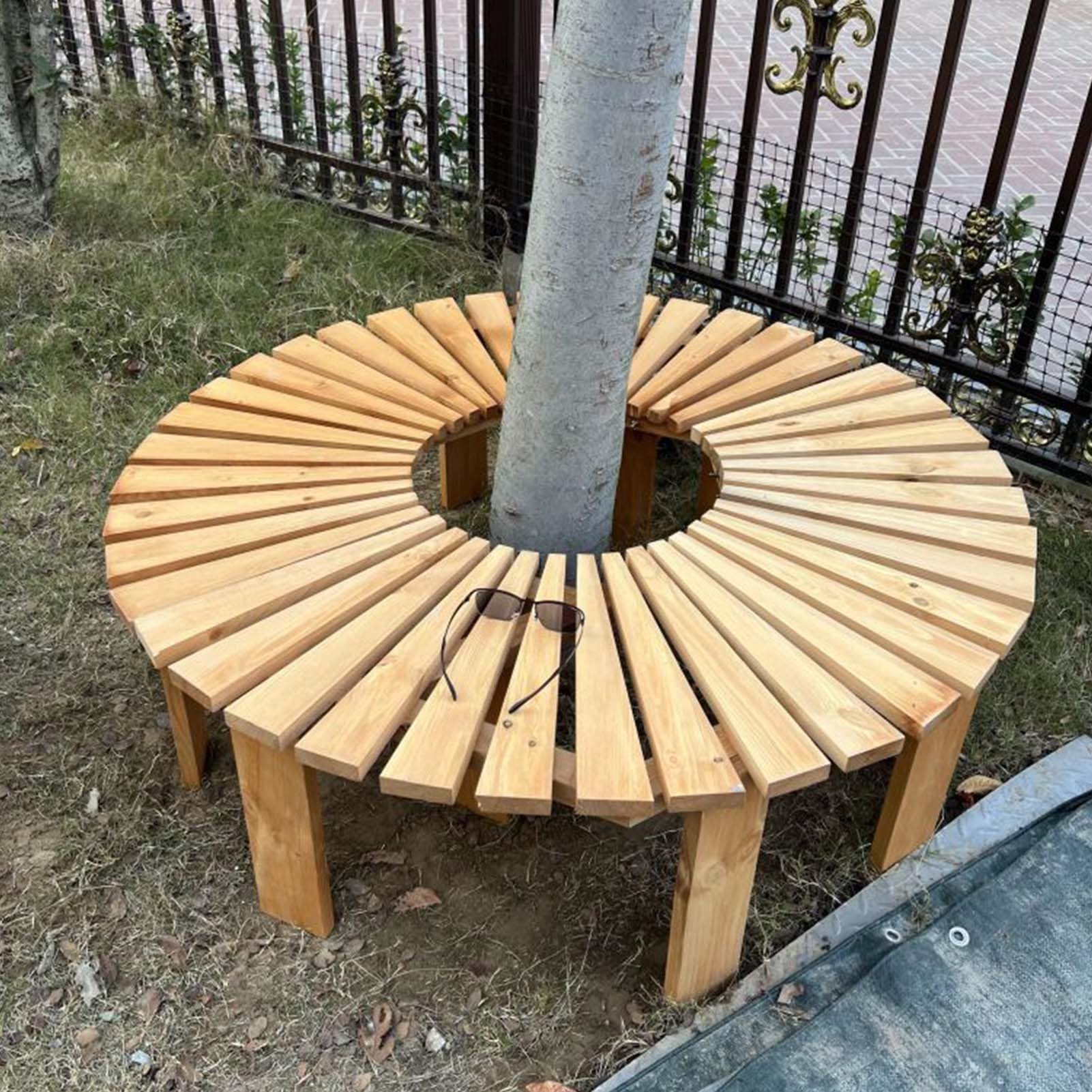 Tonuuoei Wooden Garden Bench, Outdoor Benches Weatherproof Durable Slatted Seat, Semi-circular Wrap Around Tree Bench for Patio Park Backyard, Front Porch(Half Round)