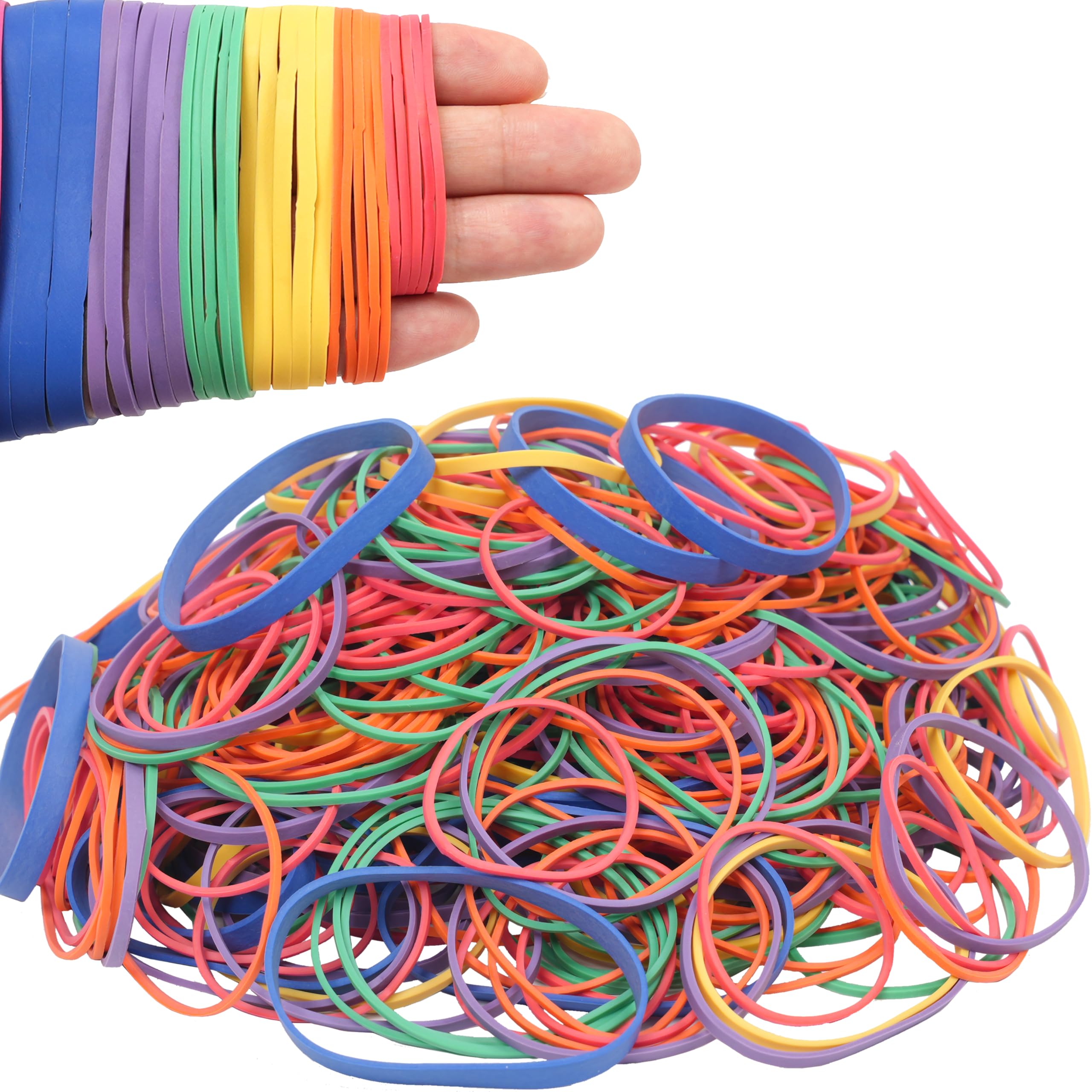Rubber Bands Assorted Size about 340pcs 6Sizes Strong Small Large Elastic Rubber Thick Bands Rubber Band for School Home Office Supplies 60*1.5mm,76*1.5mm,80*1.5mm,76*3mm,80*3mm,90*6mm 190g