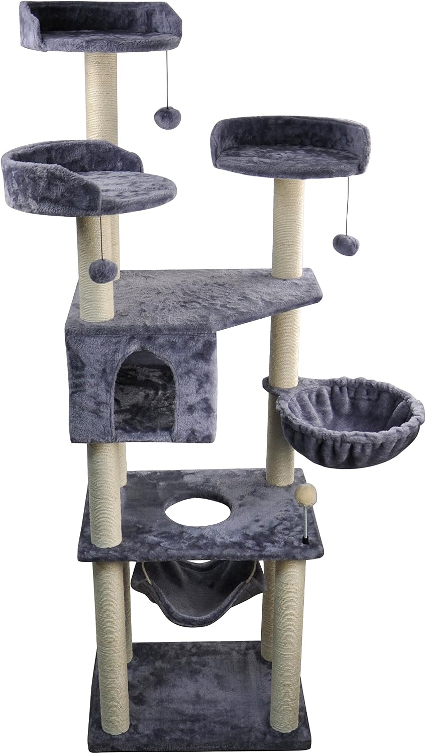WIKI 70" Tall Cat Tower with Hammock, Grey